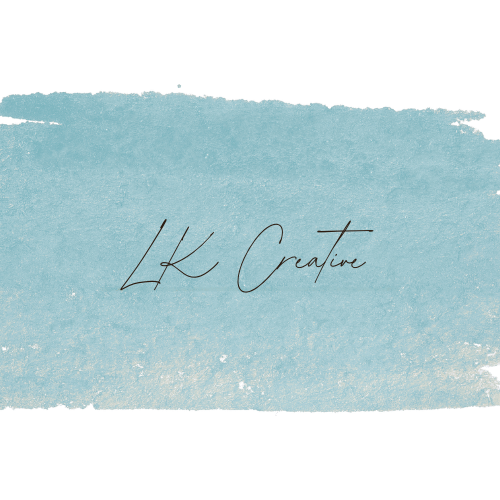 Light blue watercolor background with handwritten text 'LK Creative' in black.