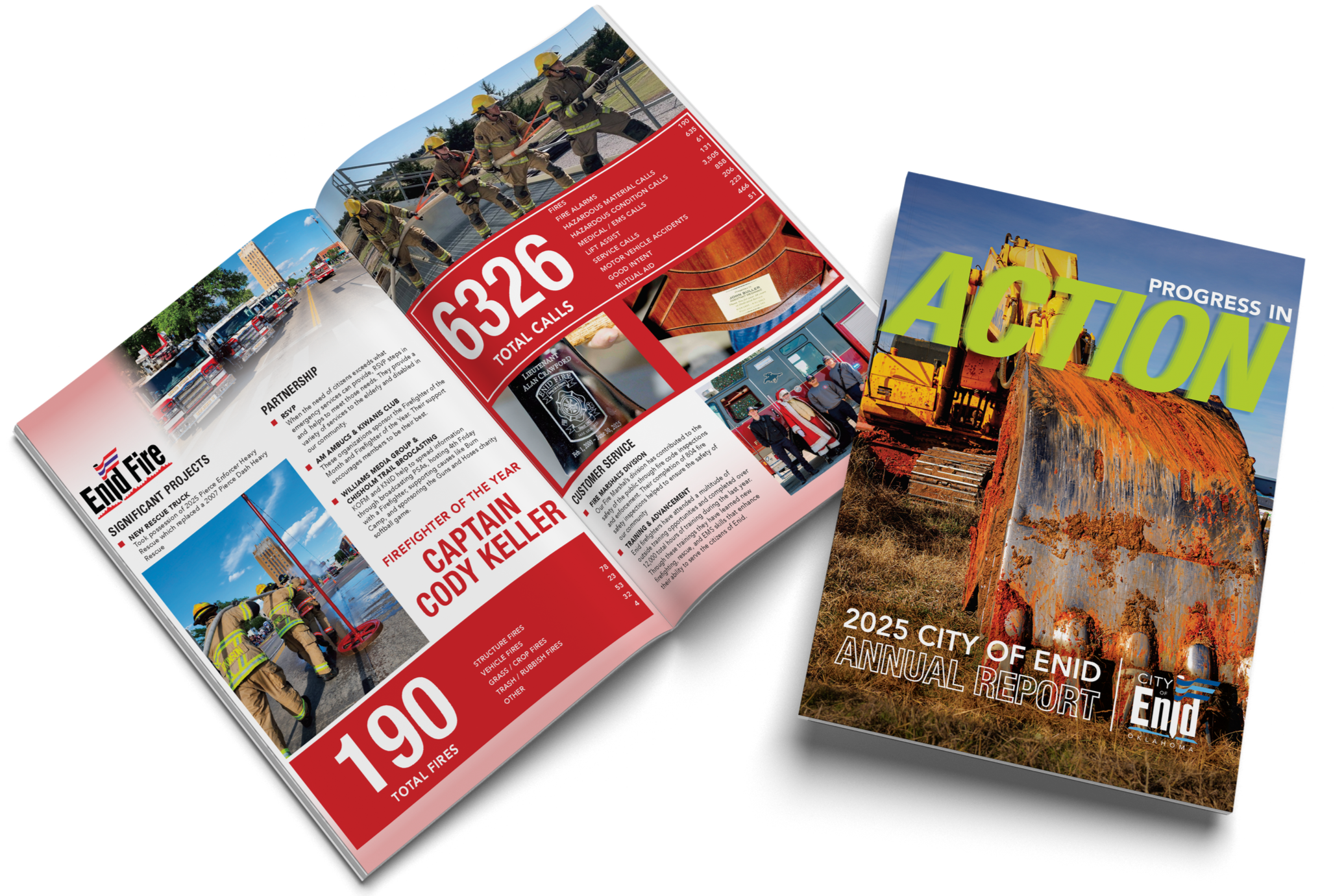 Cover of the 2025 City of Enid Annual Report featuring a construction vehicle and bold text reading 'Action'.