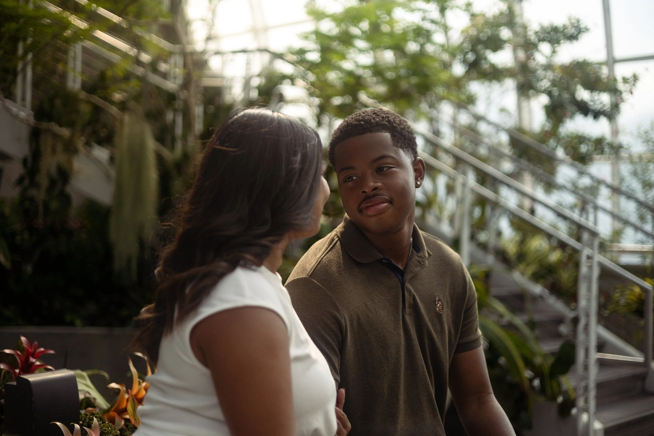 An african american man looking sweetly at his significant other.