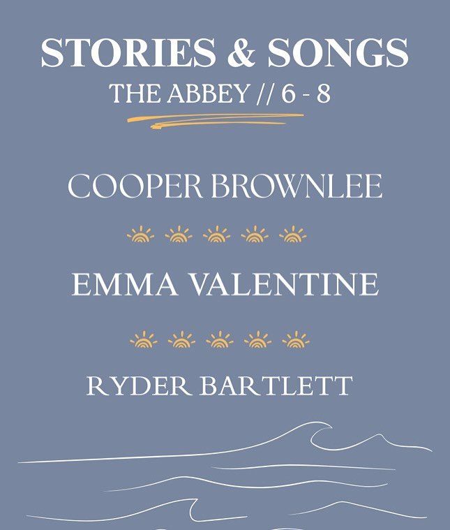 Don&rsquo;t forget- tomorrow at 6pm we will be hosting these three amazing people for first Friday here at the Abbey! We hope to see you there! 🧡
