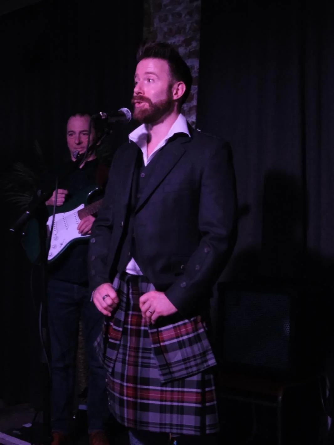 A night of two kilts! 
My first was to open the night in my Kilted Yoga tartan with waistcoat and jacket, and then 5 dances in I was sweating buckets! Also, I&rsquo;d done my welcome speeches by that point too!
I changed into my pink Launch tartan ki