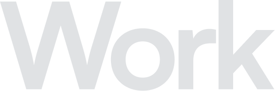 Large gray text spelling 'Work' on a black background.