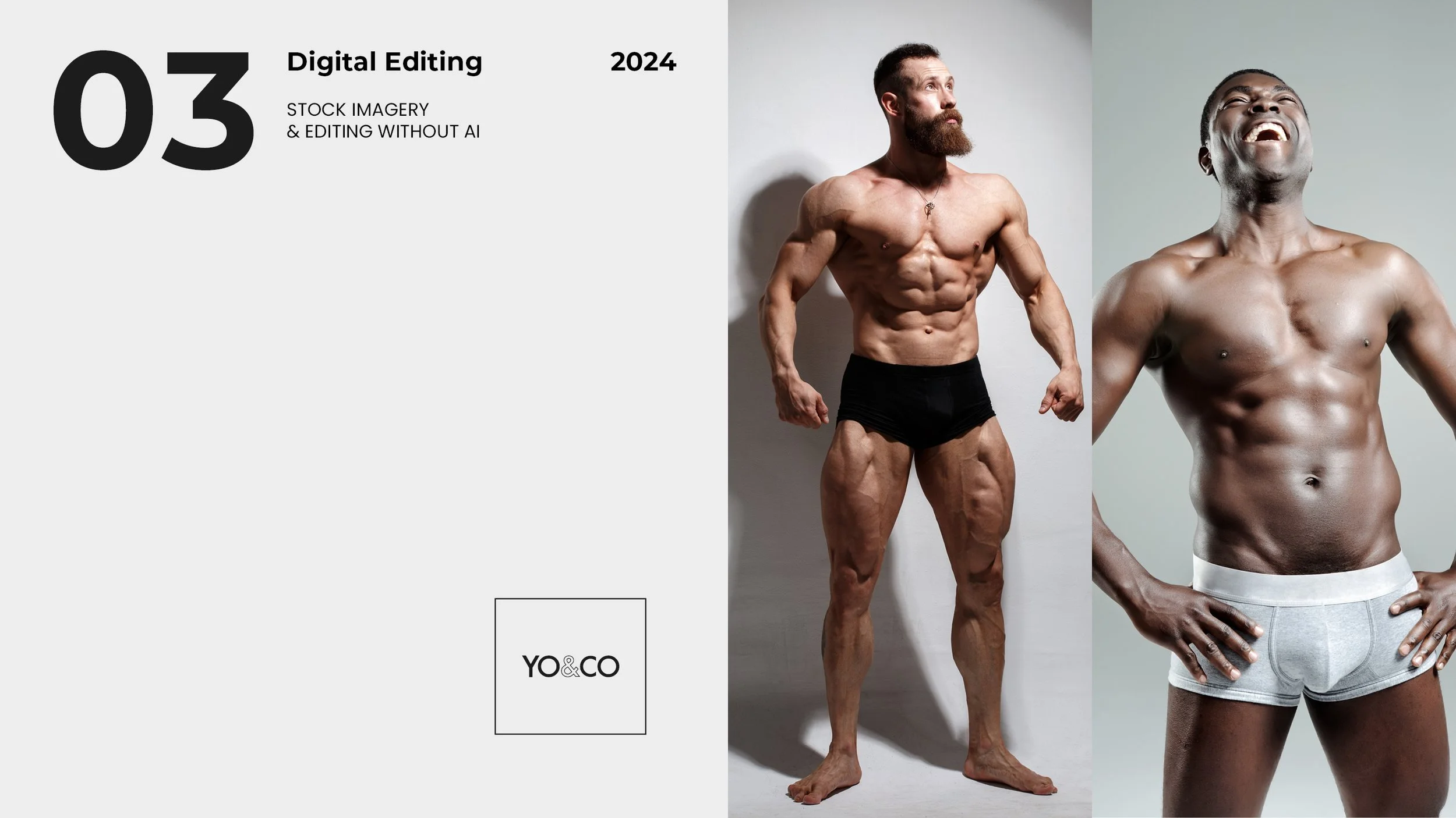 Digital editing stock imagery without the use of AI. Two stock photos of weight lifters.