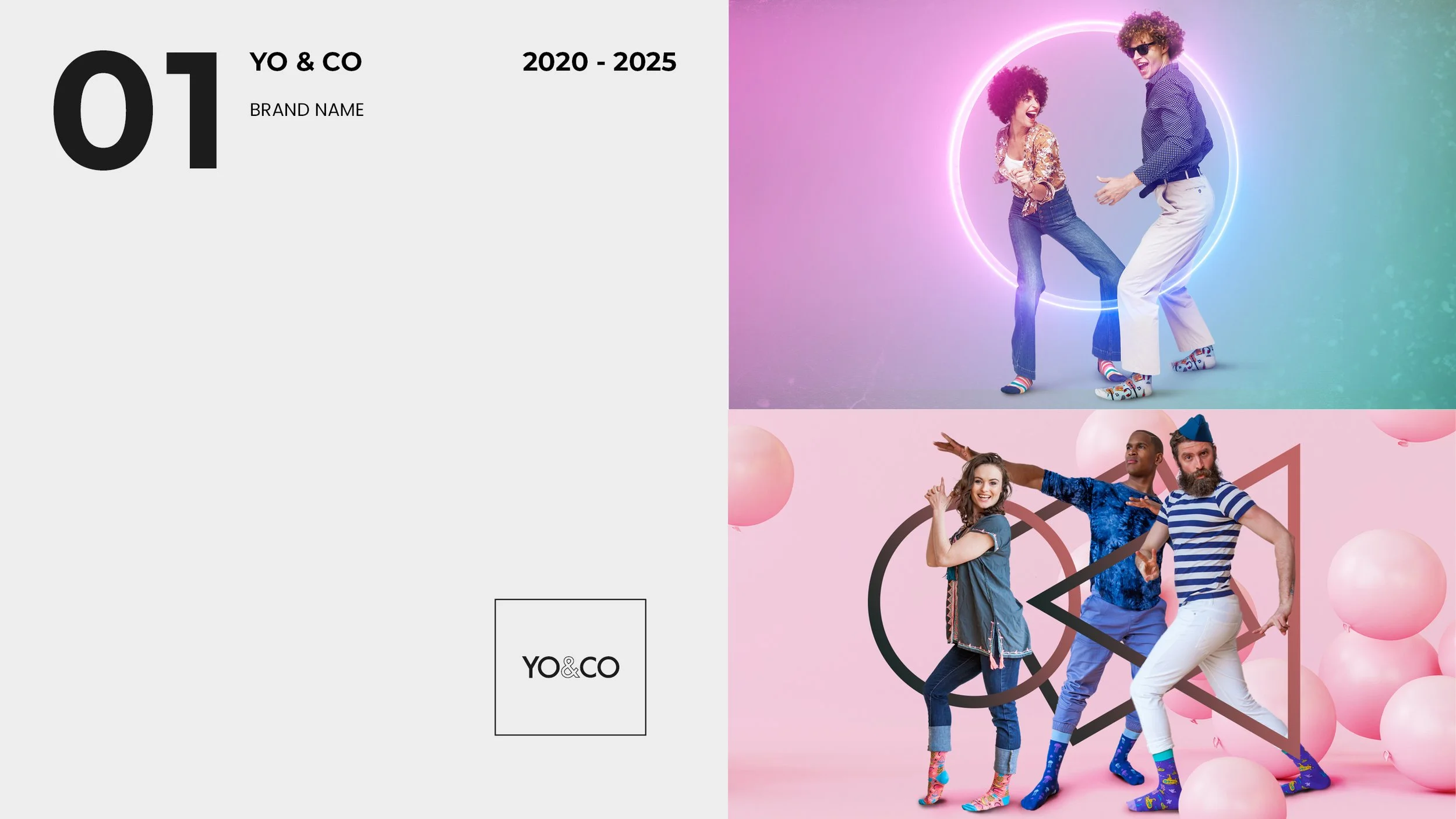 Yo & Co collage of two banners of people partying wearing Yo Sox.