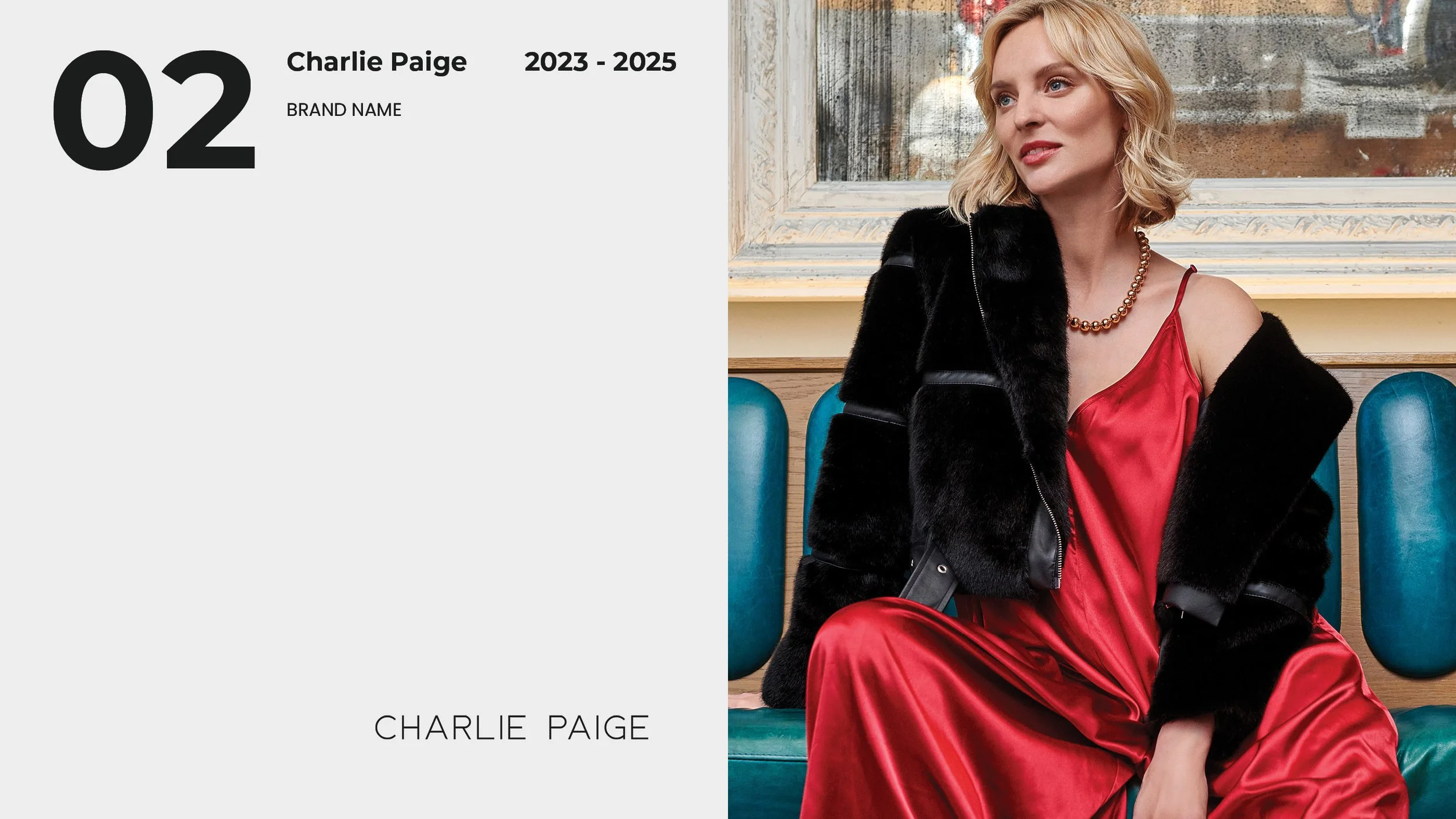 Chralie Paige. Image of a woman in a red dress.