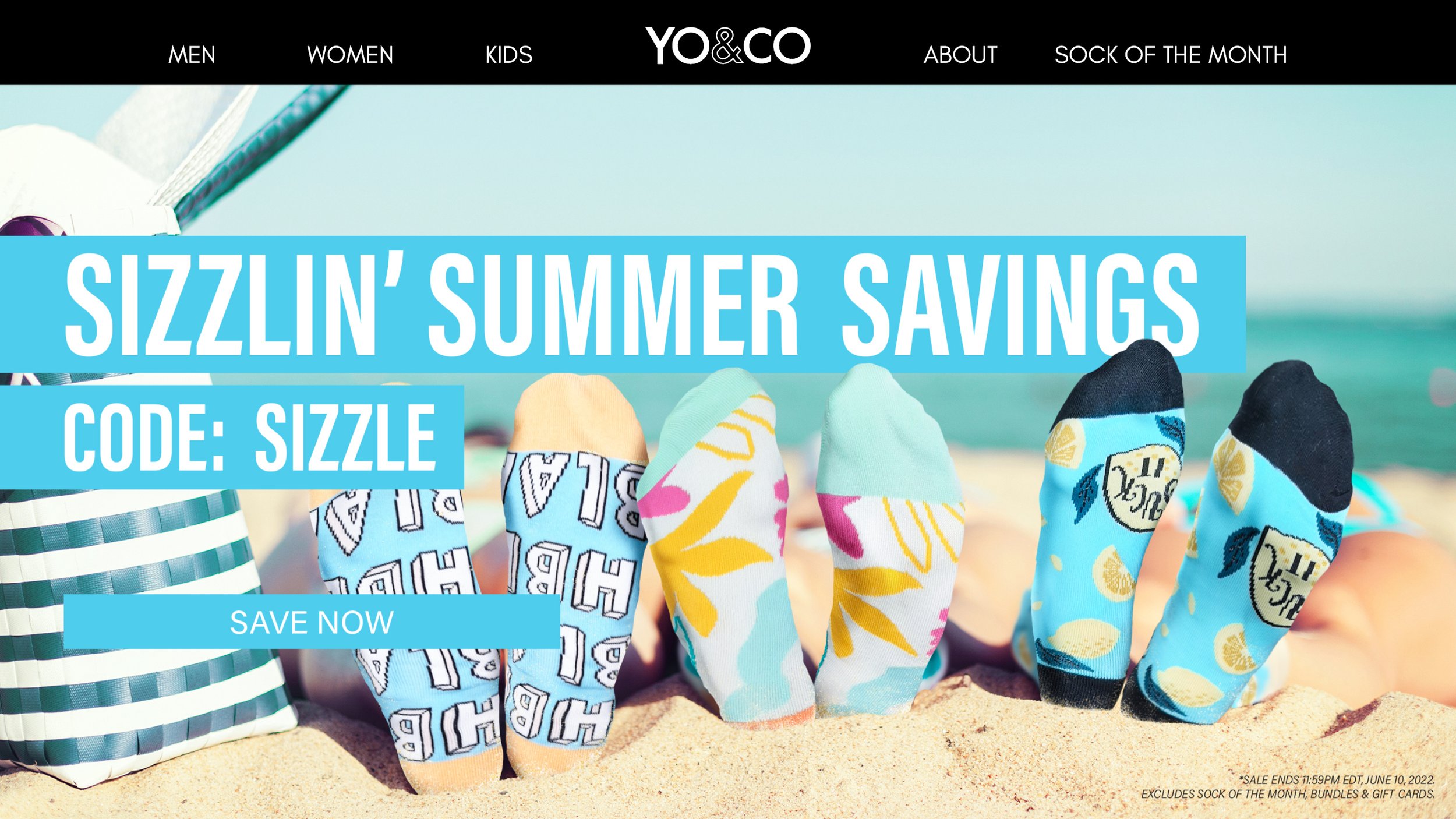 Sizzlin' Summer Savings. Image of a Yo & Co promotion web banner.
