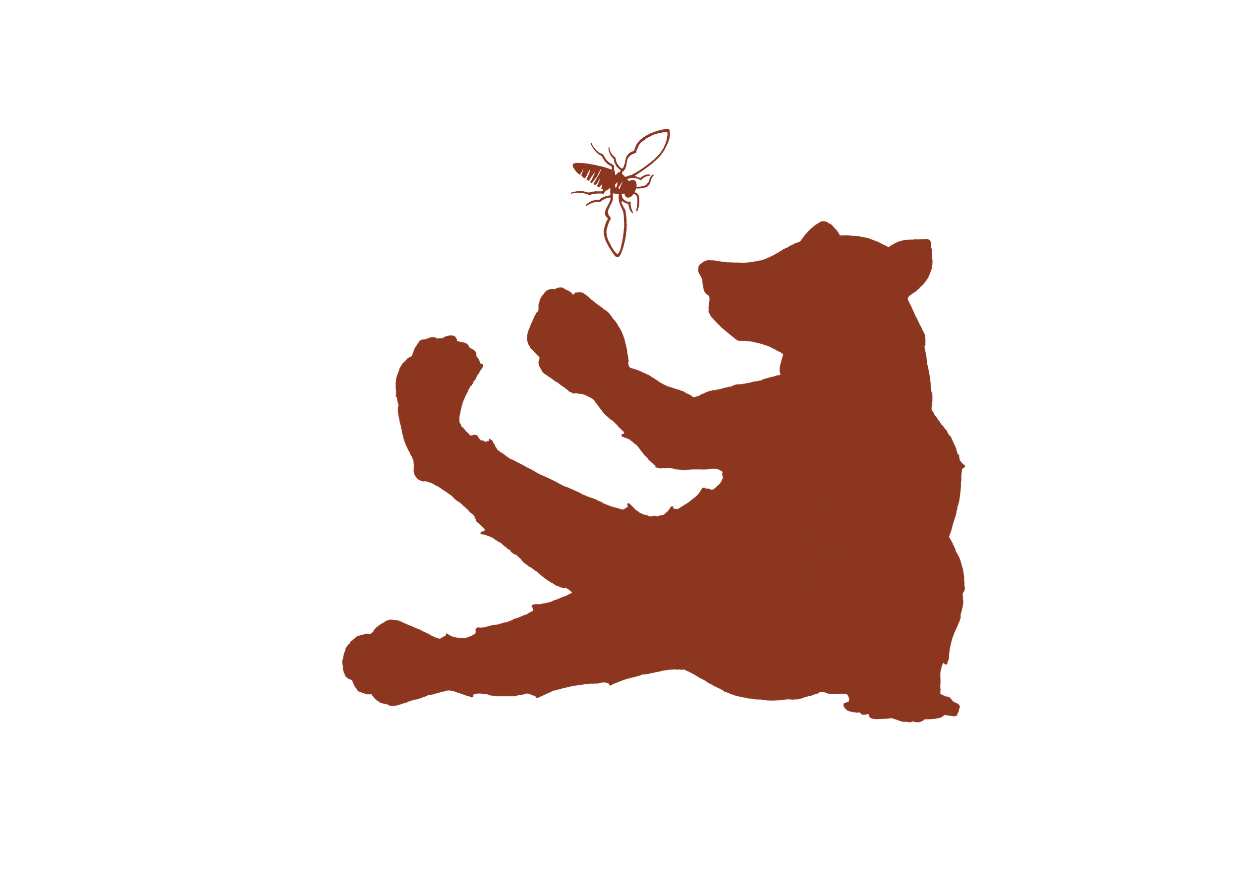 A hand drawn brown bear and bee.
