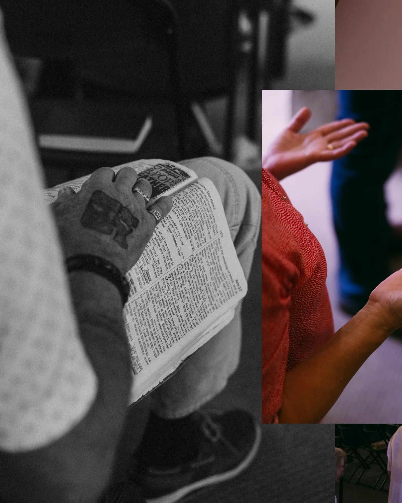 An an individual holding an open Bible on their lap, reading The Bible.