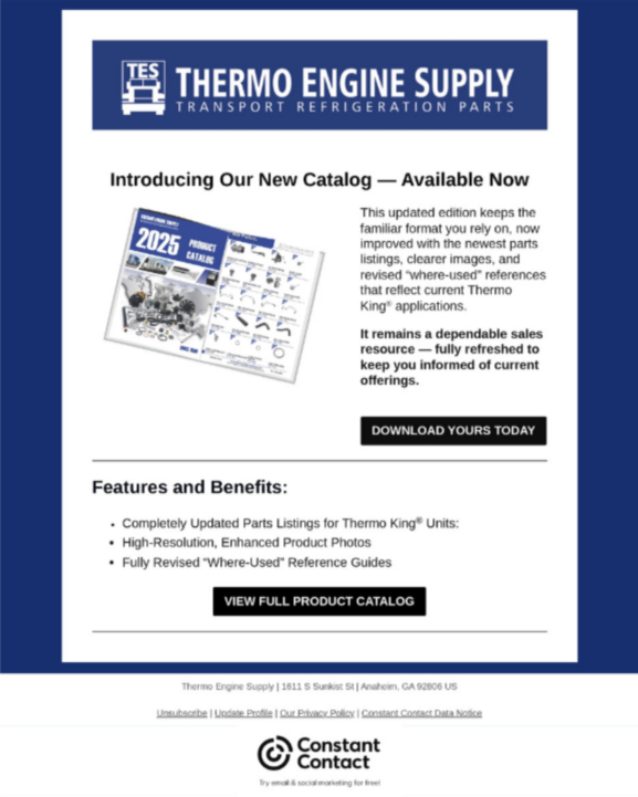 Example email campaign created for Thermo Engine Supply.