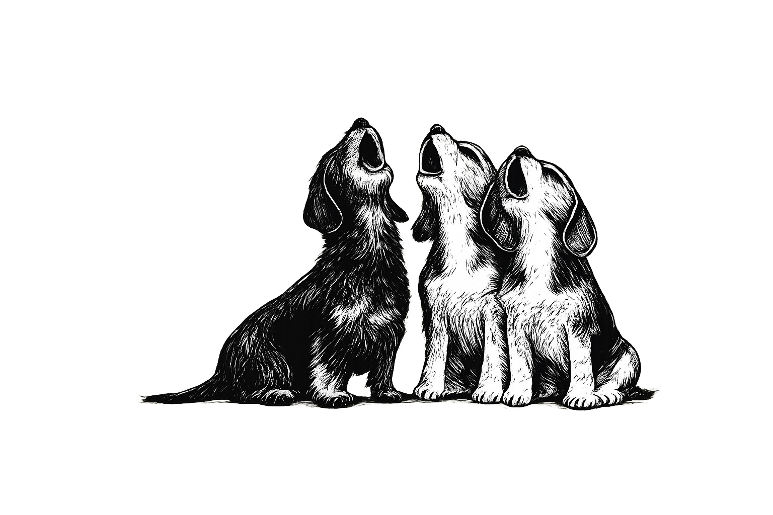 Three dogs howling representing Rabid Dawg Consulting contact section.