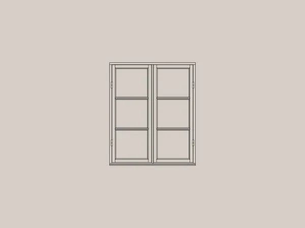 En enkel fönster med fyra rutor på en ljus vägg.