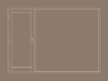 Teknisk ritning av ett skjutdörrssystem.