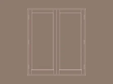 Dörrar med två paneler, avgränsade av en ram.