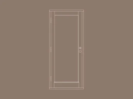 Teknisk ritning av en dörr på en beige bakgrund.