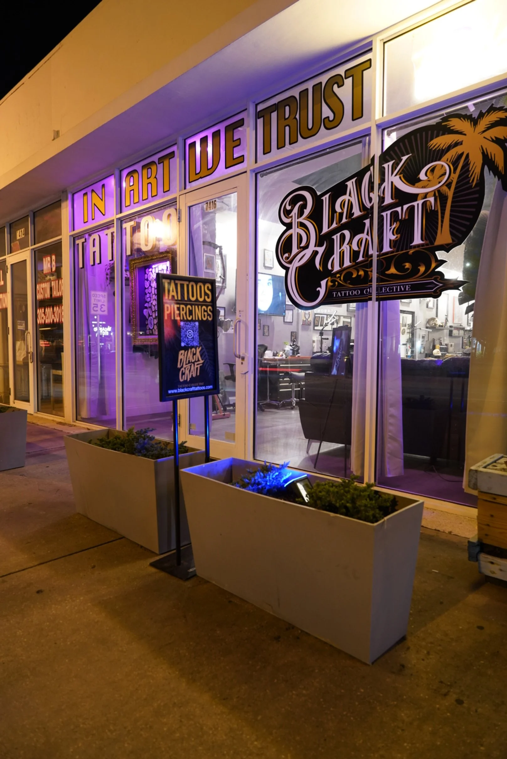Exterior of Black Craft Tattoo studio in Miami, specializing in color tattoo cover ups.