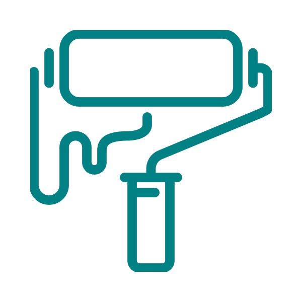 Outline drawing of a paint roller with paint dripping from it.