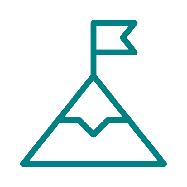 Line drawing of a mountain with a flag on top.