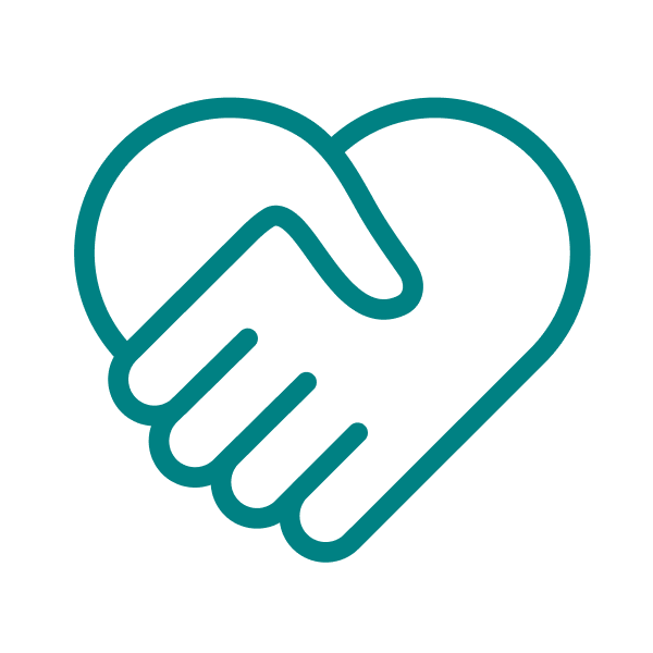 An outline of two hands forming a heart shape.