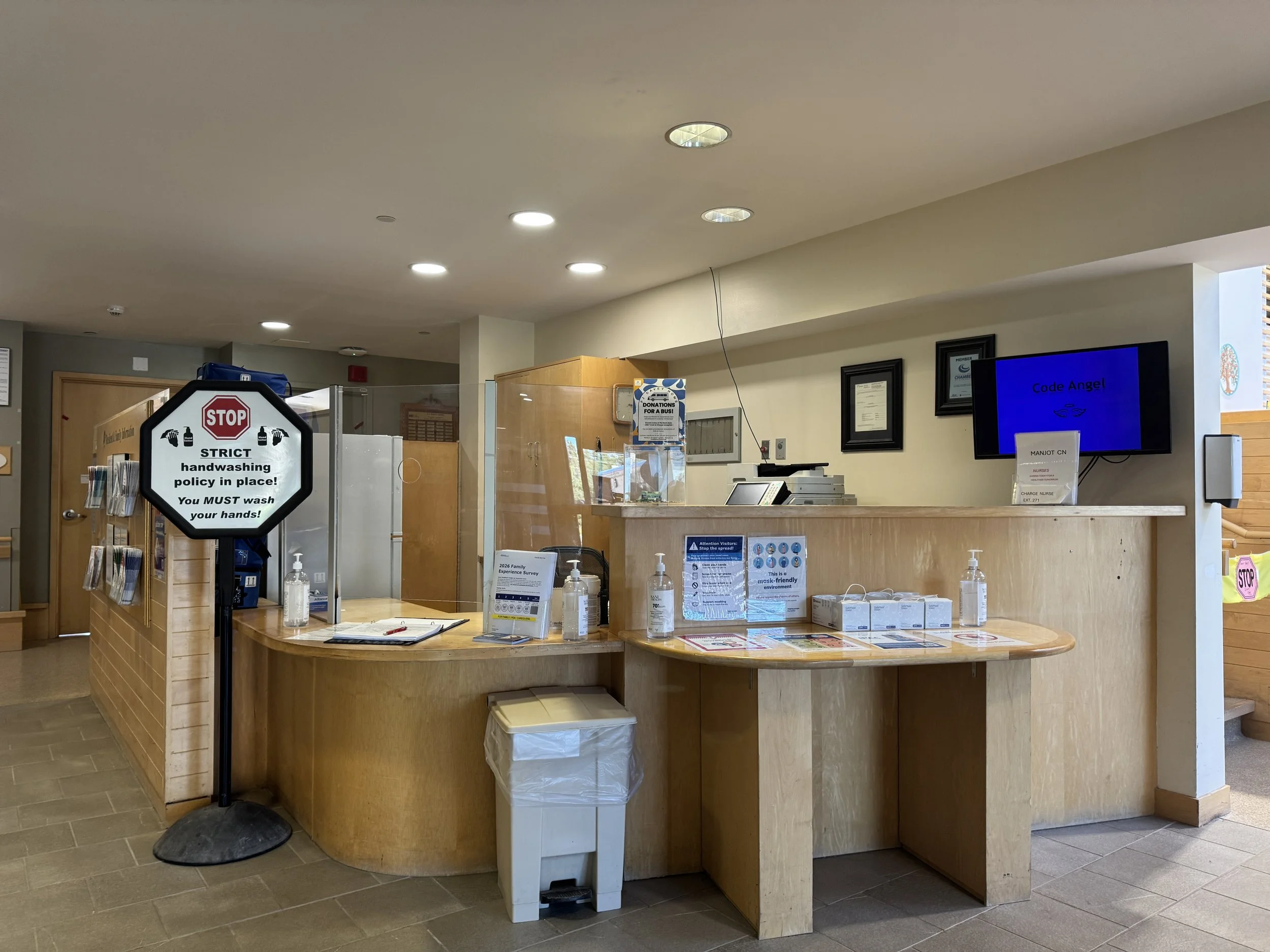 The Reception Area is the welcoming first point of contact for residents, families, visitors, and guests. It provides a central space where visitors can check in, ask questions, receive information, and connect with staff. The area also includes help