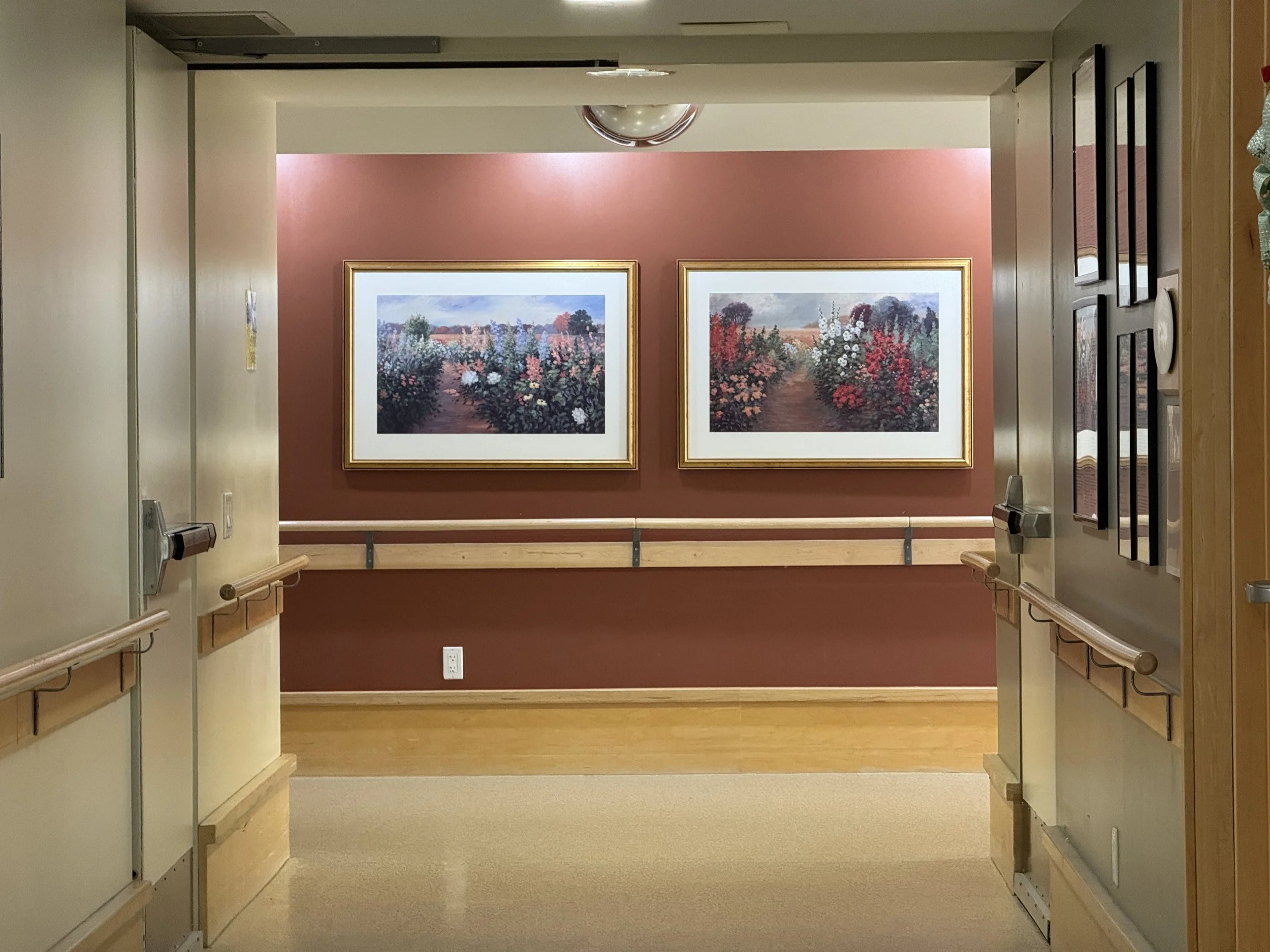 The home is divided into two colour-coded sides. The Red Side of the home includes Birch Lane and Cedar Grove. The red colour helps residents, families, and visitors easily recognize and navigate to these two resident units.