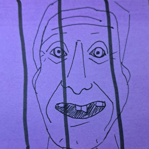 Drawing of Daniel Larson behind bars