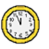 A clock with a yellow frame and white face showing the time as 3:00.