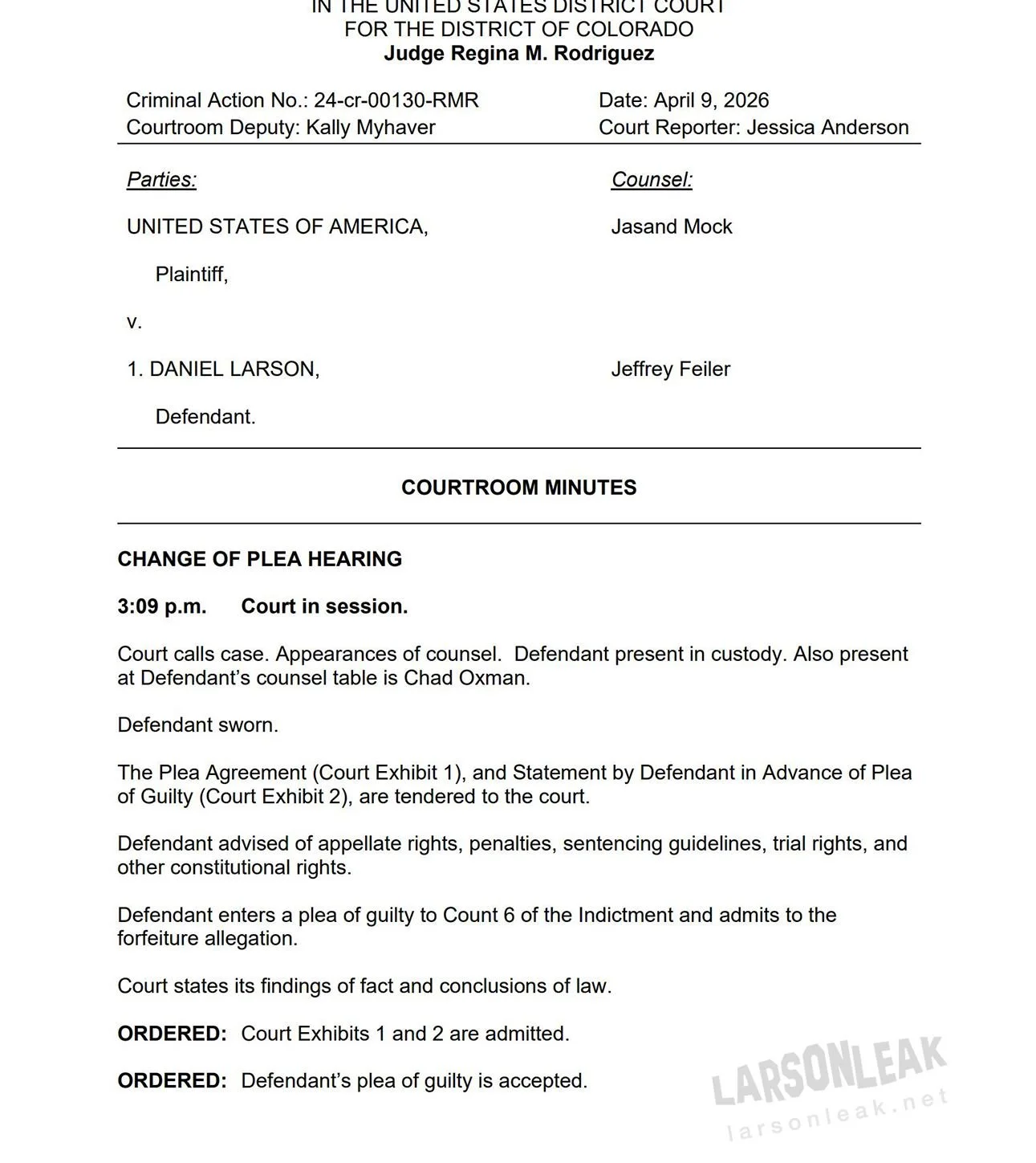 LIVE UPDATES: Daniel Larson April 9 Hearing — LarsonLeak