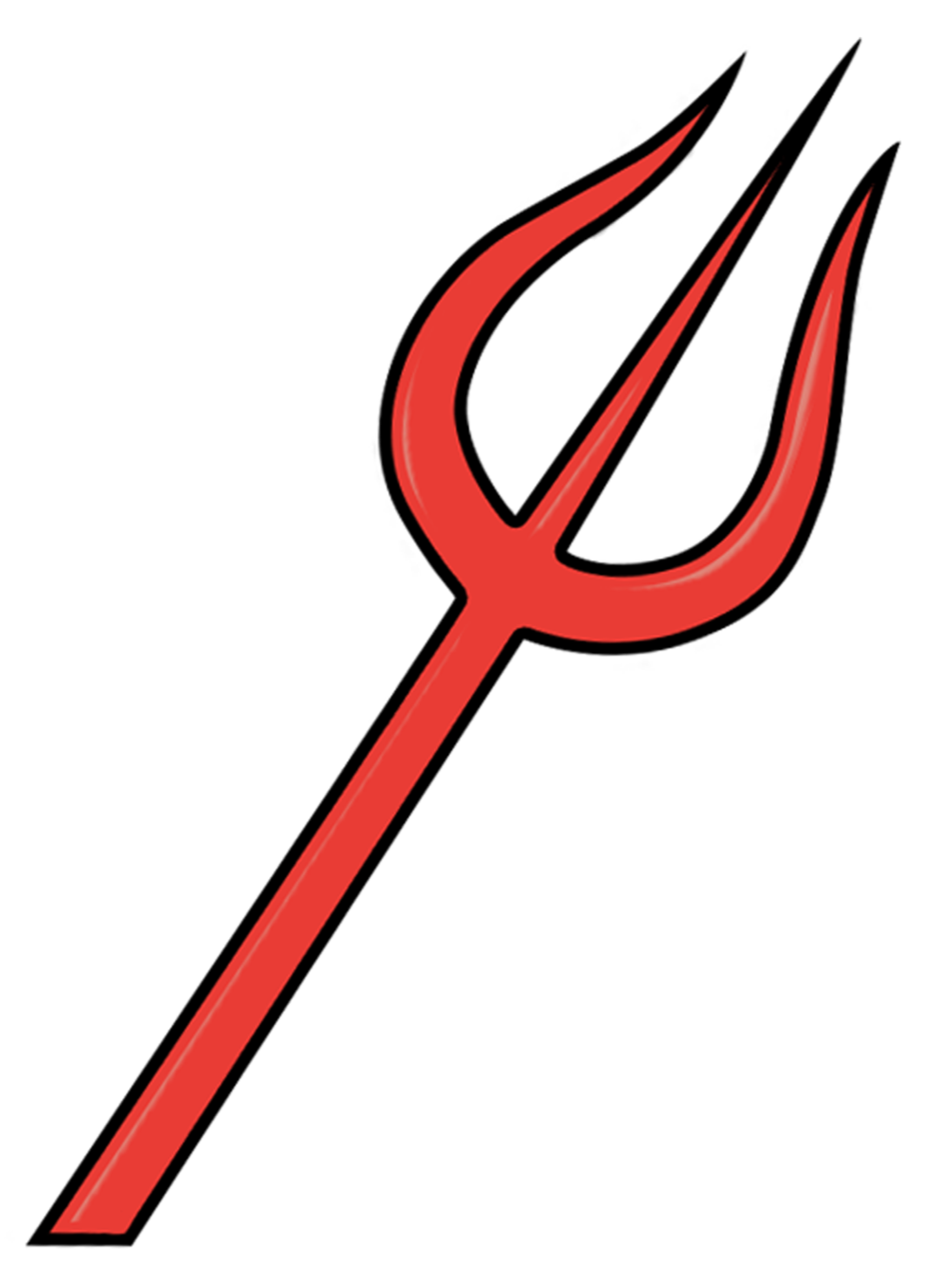 A red trident symbol on a black background, associated with the comic book character Deadpool.
