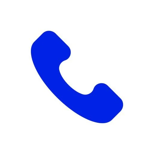 Blue telephone receiver icon on a white background.