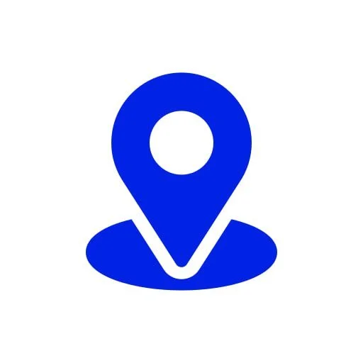 Blue location pin icon on a white background.
