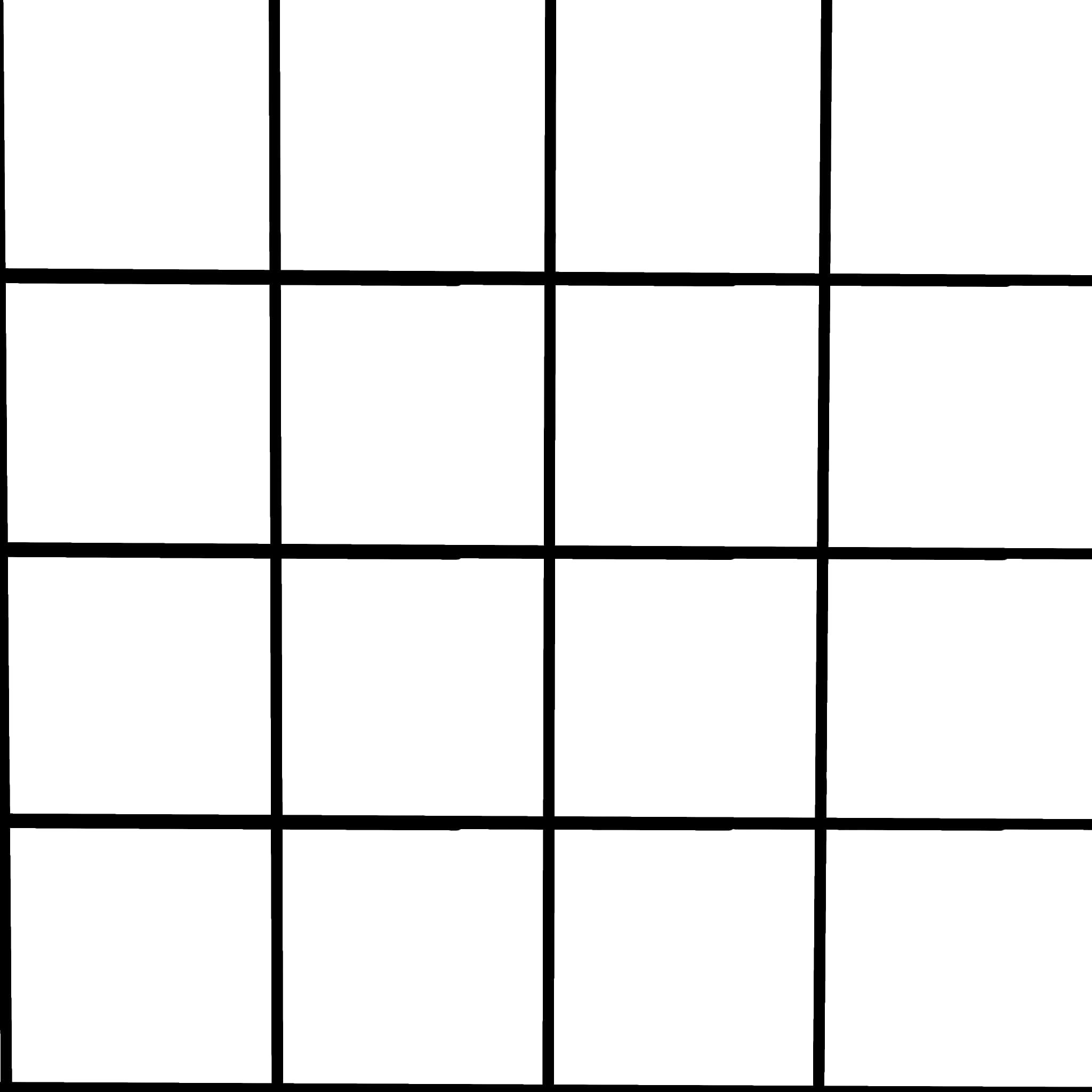 Black and white comic strip divided into six sections with empty spaces, outlined in black.