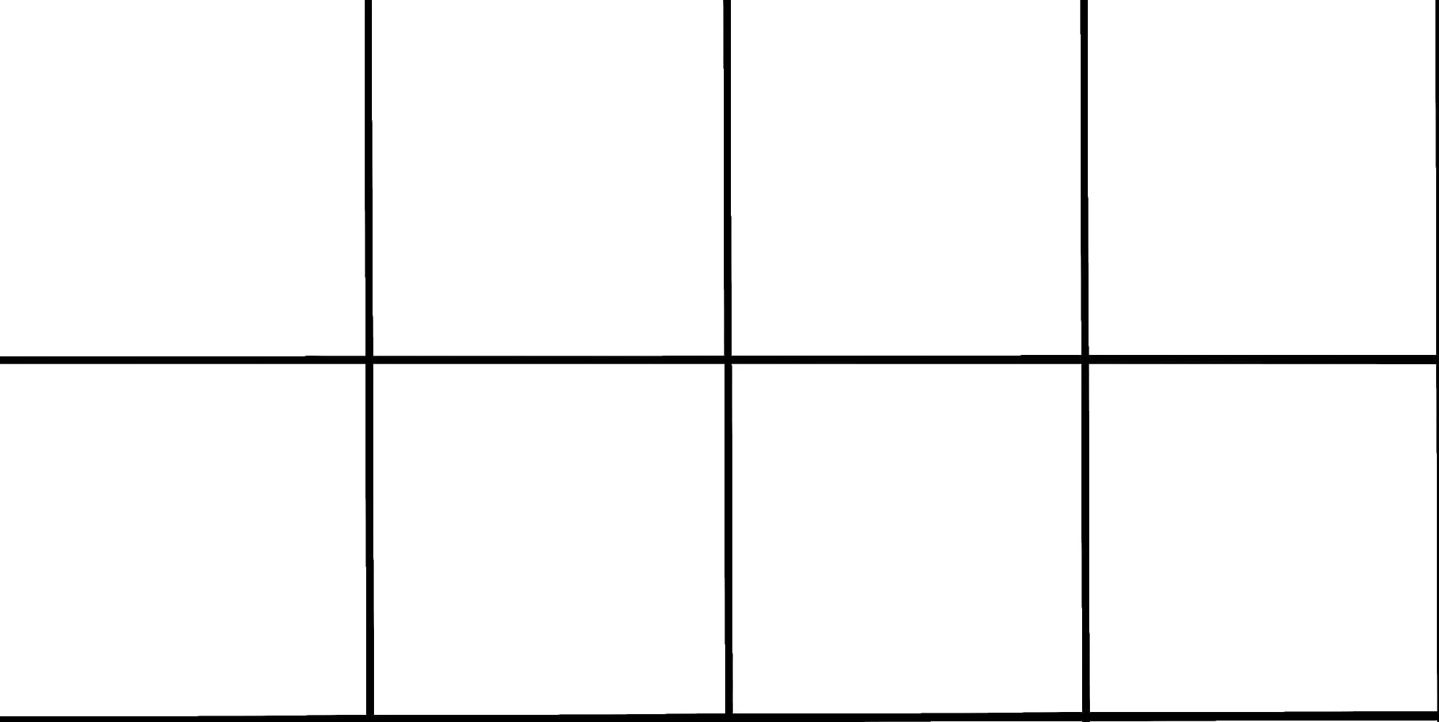 A blank comic strip with six panels in black and white.