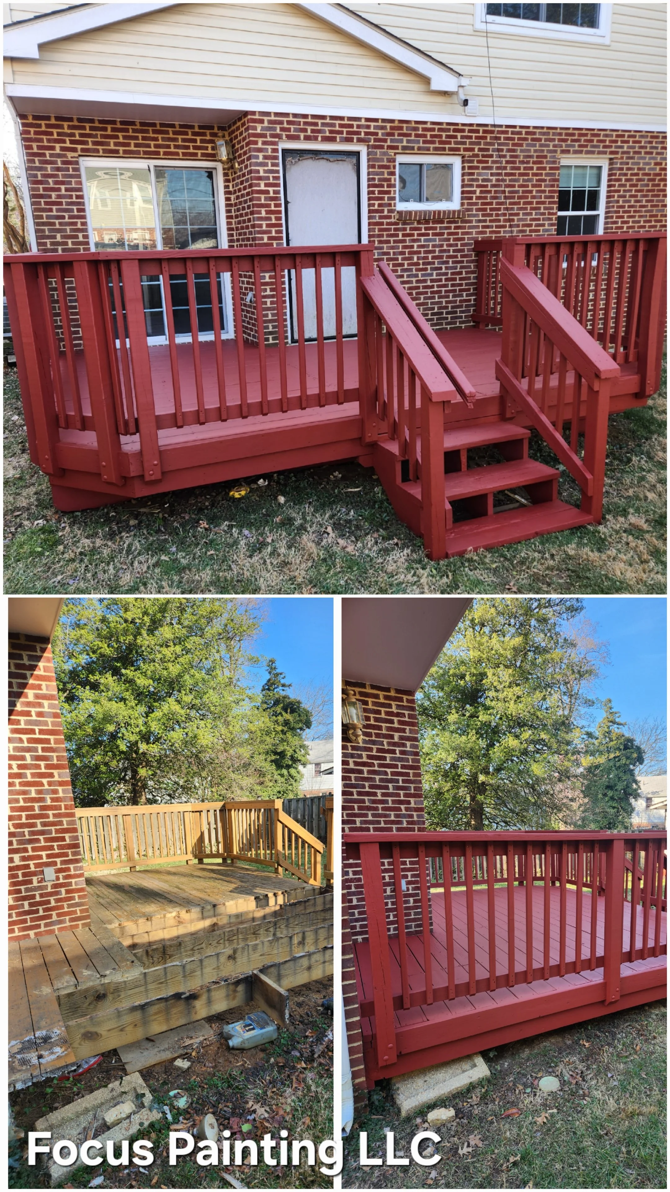 Deck staining and wood repair by Focus Painting in Maryland.
