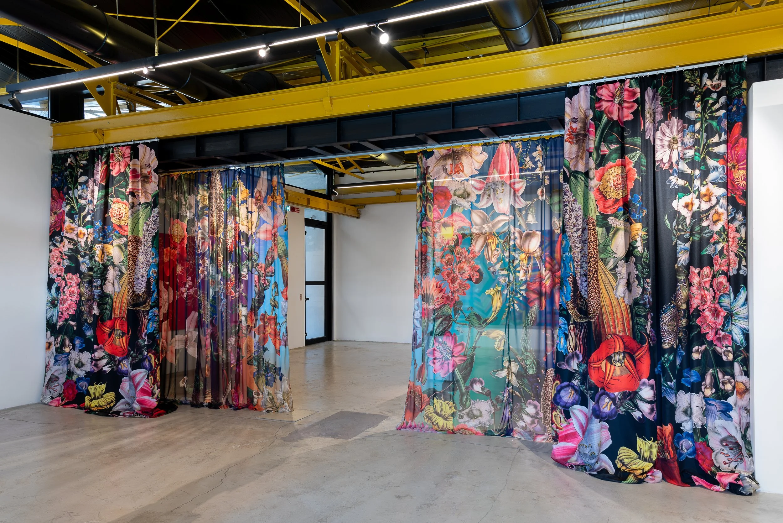 Theater curtain installation Horror Vacui by Austin Young at Fondazione D’ARC in Rome, Italy.