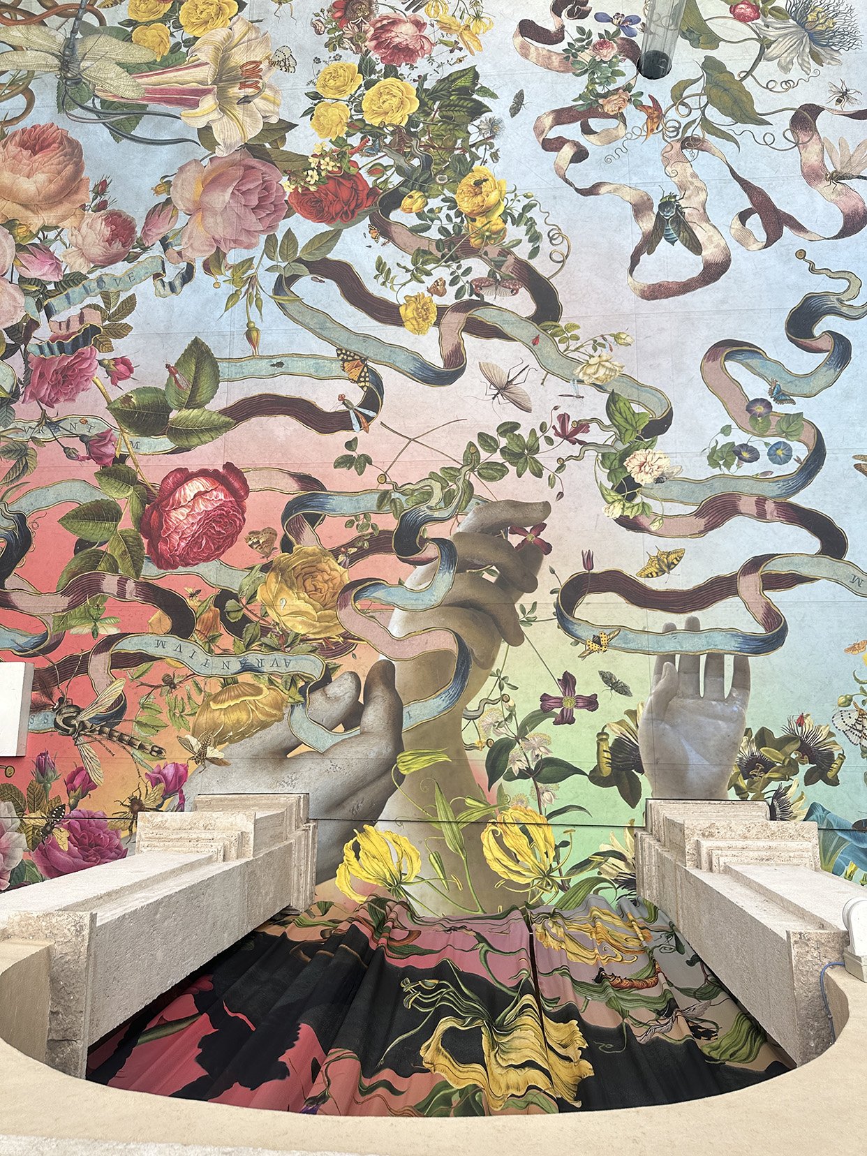 Tempio di Fiori, Austin Young, 2025 -2026, commissioned by Chiostro del Bramante. Image: a view of the floor from the balcony