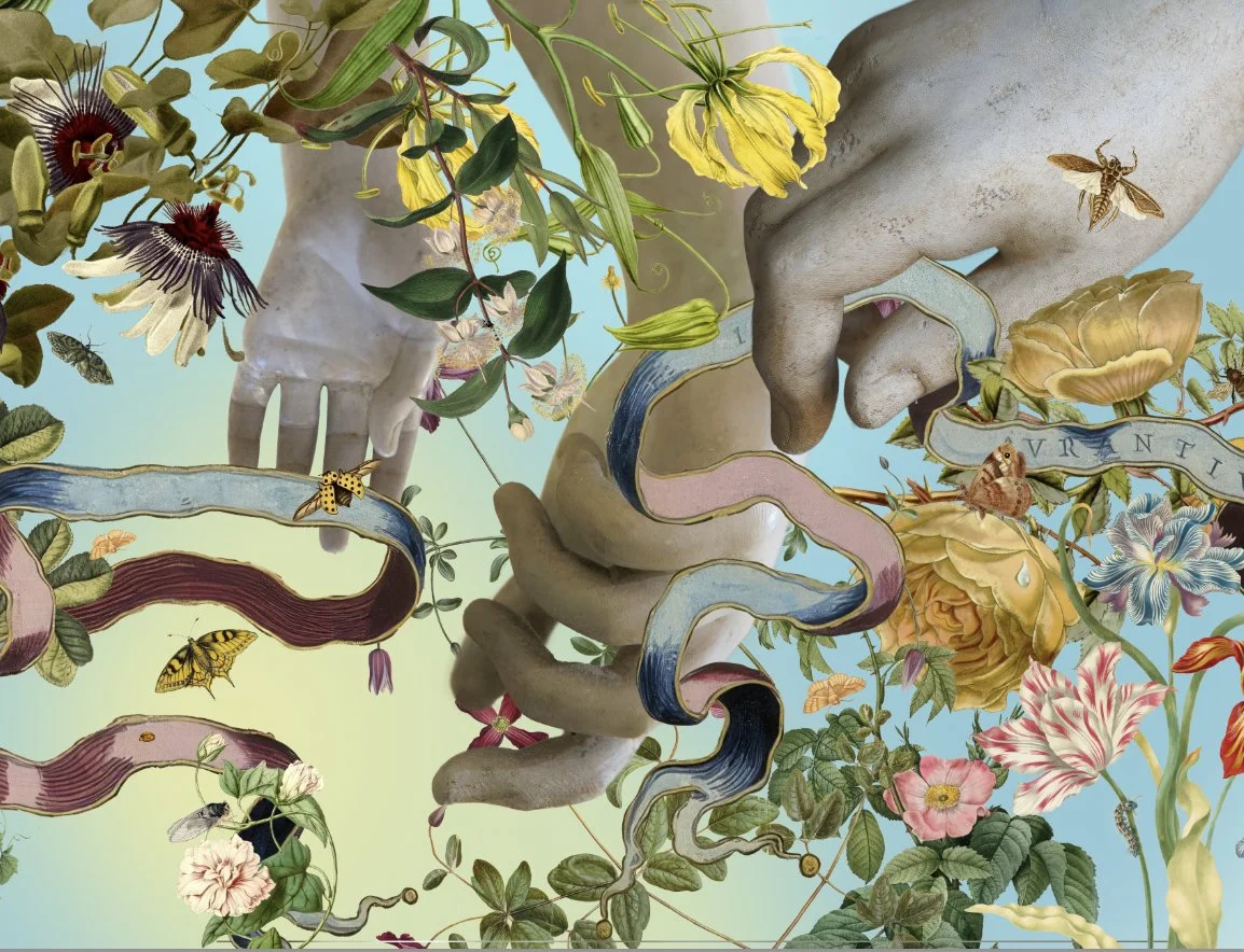 Detail of the floor installation for Temple of Flowers by Austin Young at Chiostro del Bramante, Rome, Italy.