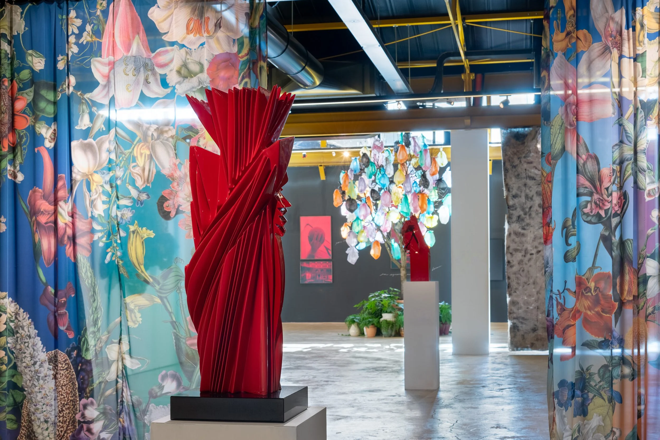 Horror Vacui by Austin Young, immersive digital collage on fabric installed at Fondazione D’ARC in Rome, Italy (2025).