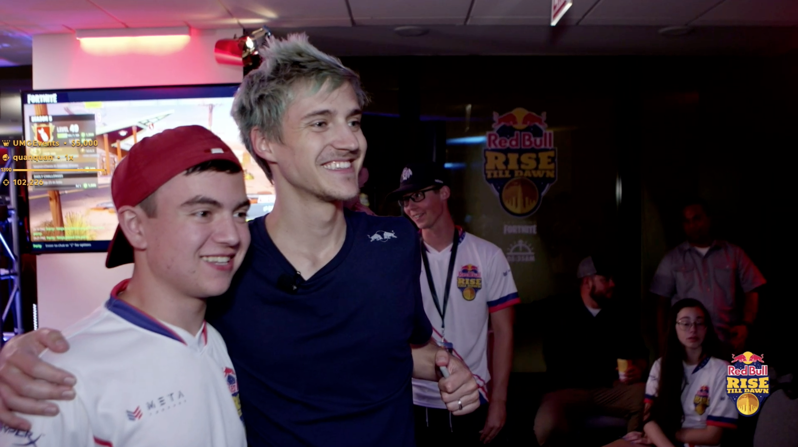 Ninja meeting fans at Red Bull Rise Till Dawn Fortnite event showcasing attendee experience