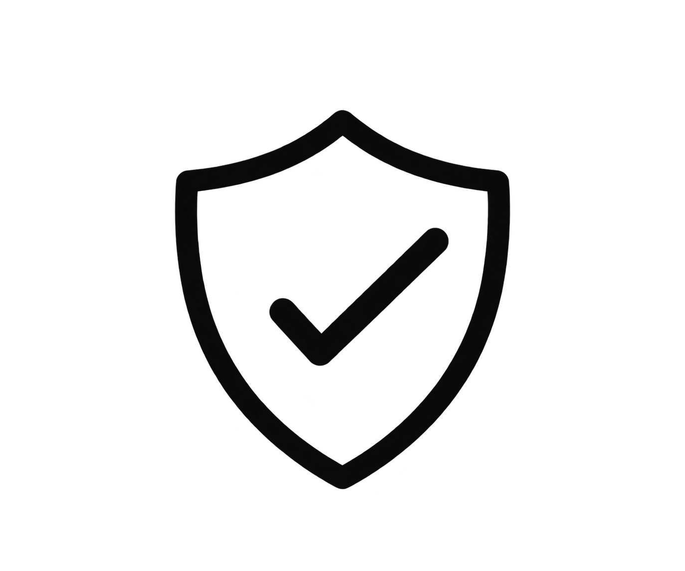 A black shield symbol with a checkmark in the center, signifying security or protection.
