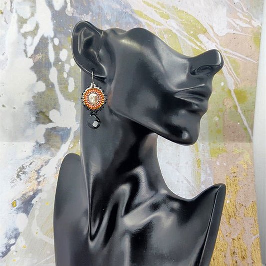 Sirlin Hall Jewelry Tucson Beaded Earring Sample - orange-tinted beads and Sterling Silver