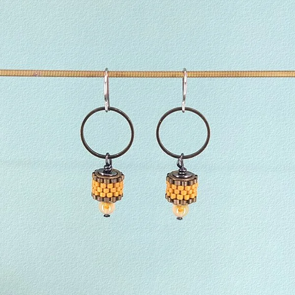 Life is a Wheel, Sol : : textured Japanese glass earrings