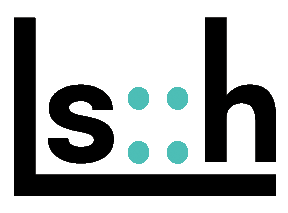 The logo for Lisa Sirlin-Hall, the Tucson jewelry designer shows Initials L, s, and with four blue dots separating the s and the h