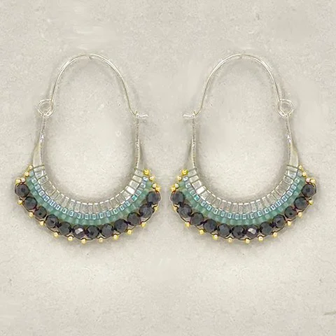 Swing, Seafoam : : black spinel hoop earrings