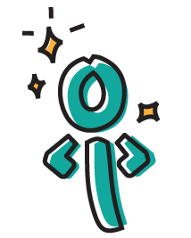 A stylized cartoon illustration of the letter 'O' with arms and legs, animated and surrounded by small sparkles.