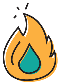 A cartoon flame with a teal tear-shaped center