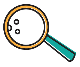 Close-up of a magnifying glass with a teal handle