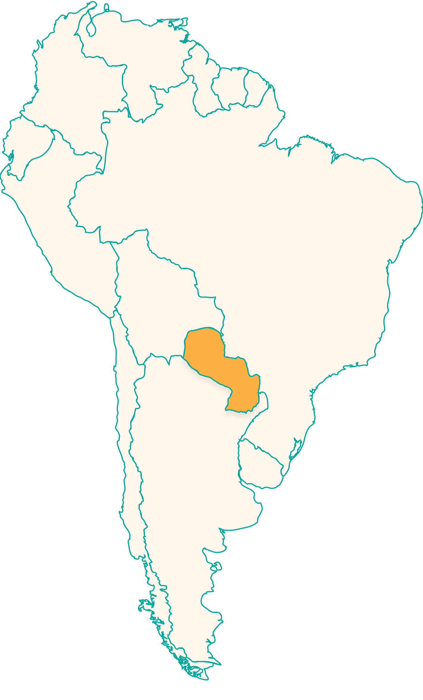 Map of South America with a country highlighted in orange.