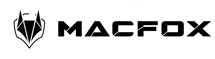 Line art of a fox's head and the word 'MACFOX' in stylized text.