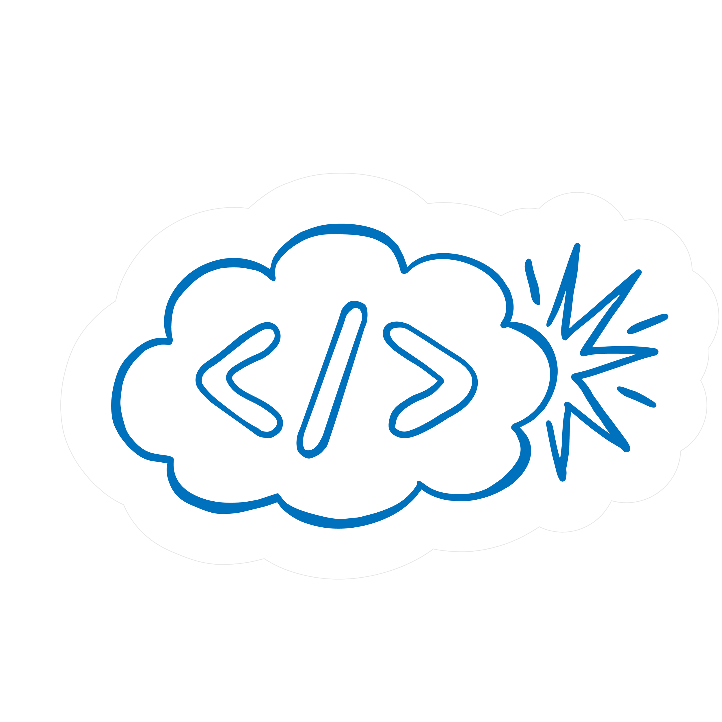 Illustration of a cloud with the word 'cloud' written inside it, surrounded by lightning bolts.