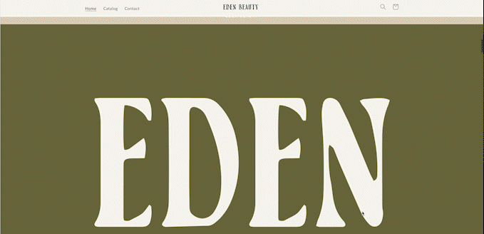 Eden Beauty website homepage with navigation menu and large 'EDEN' text on a green background.